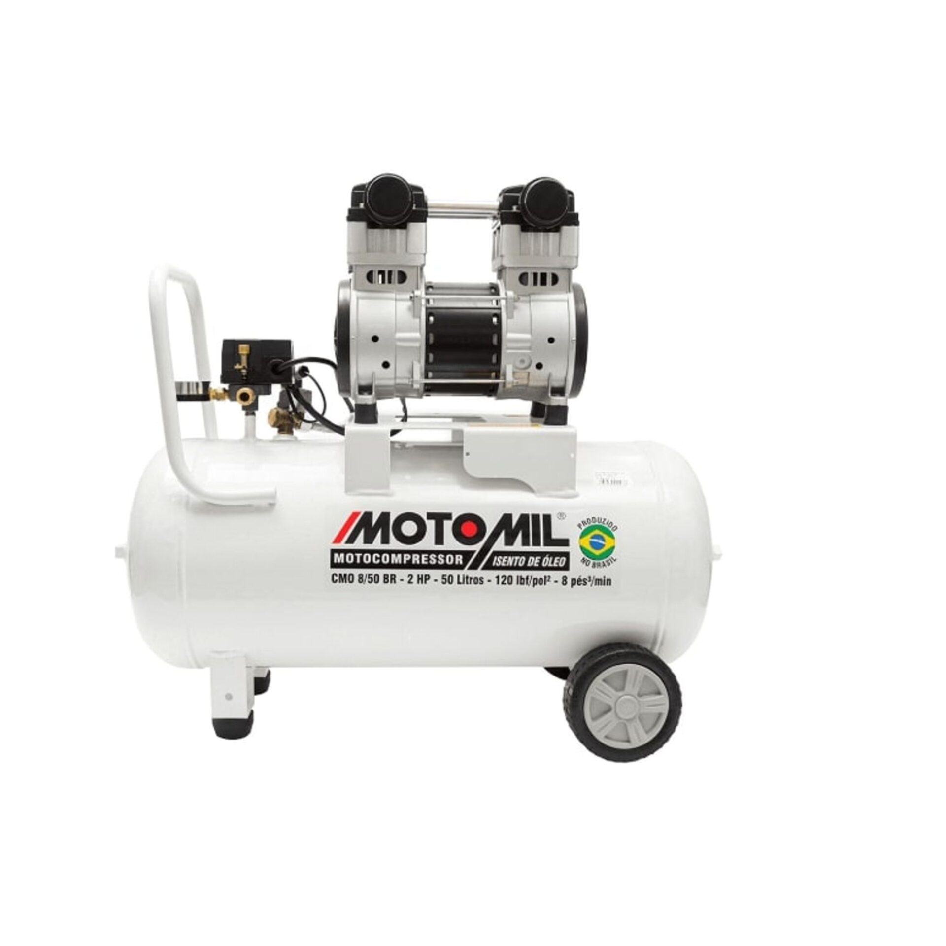 Compressor Odontológico Isento Óleo CMO 50L 8 pés 120LBS 2HP 220V Mono