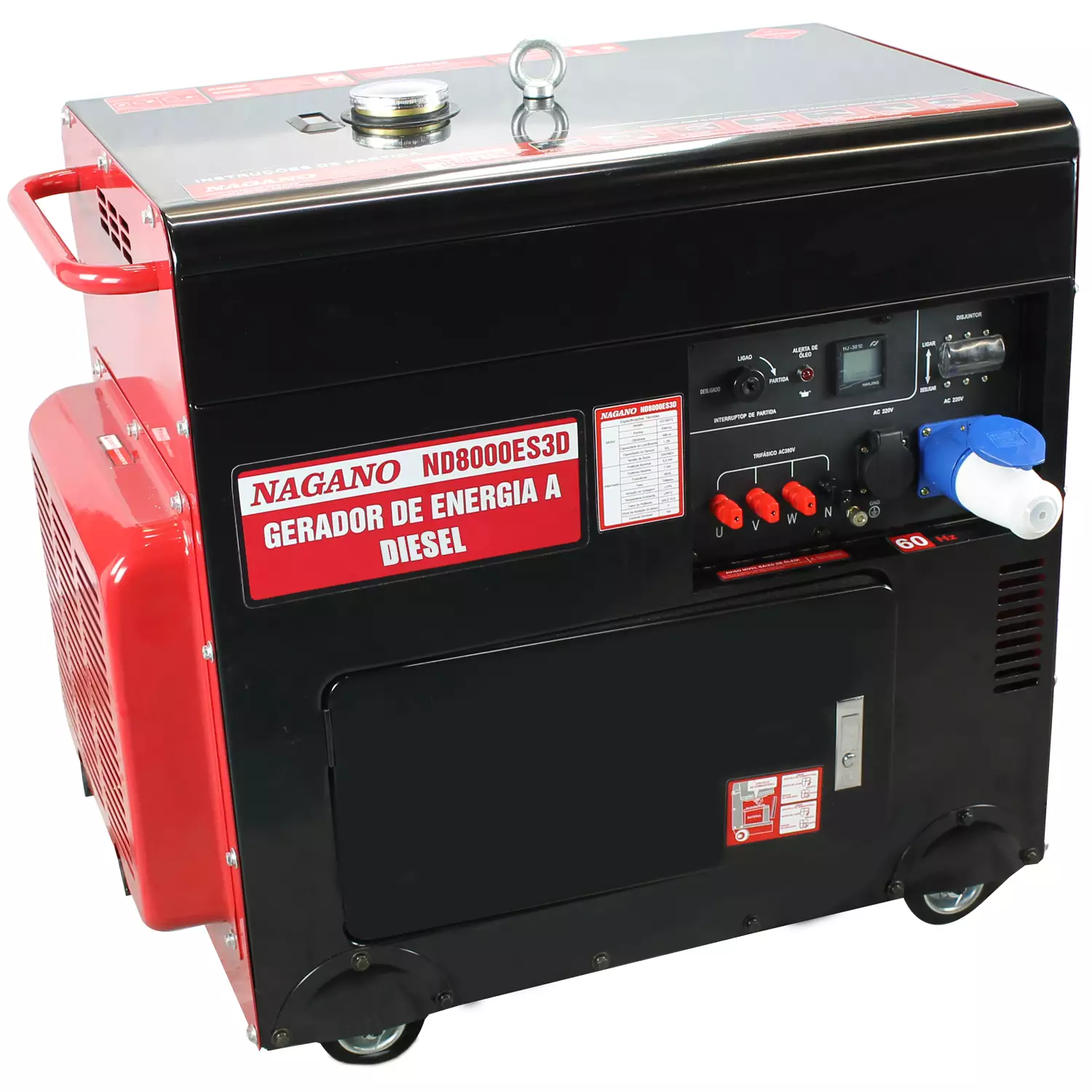 Gerador de Energia Silenciado Trifásico a diesel 7 kVA 4T 60hz Partida Elétrica 220/380v 10.2hp – ND8000ES3D
