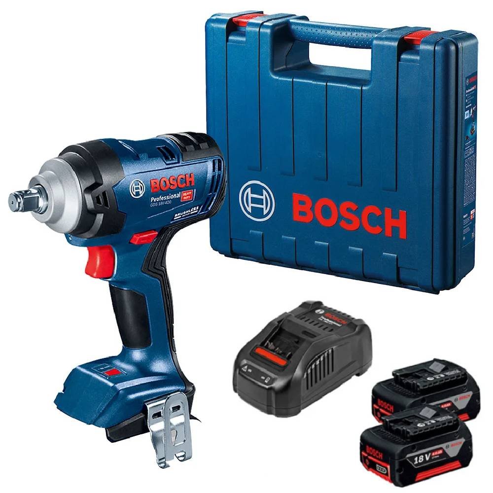 Chave de Impacto GDS18V-400 1/2 Pol. 18V com 2 Baterias 4,0Ah Carregador e Maleta BOSCH-06019K00E0-000