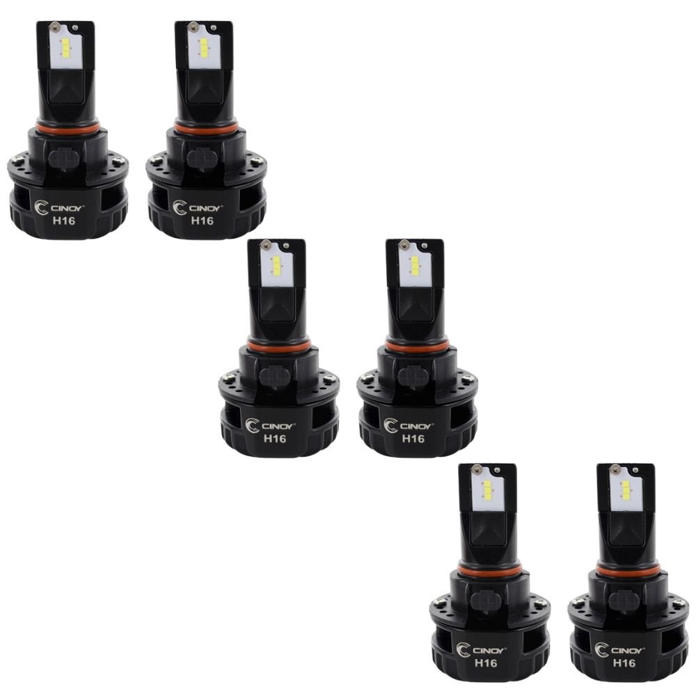 Combo com 3 Pares de Lâmpadas Automotiva Super LED Plus H16 32W 6.500K CINOY-K3996