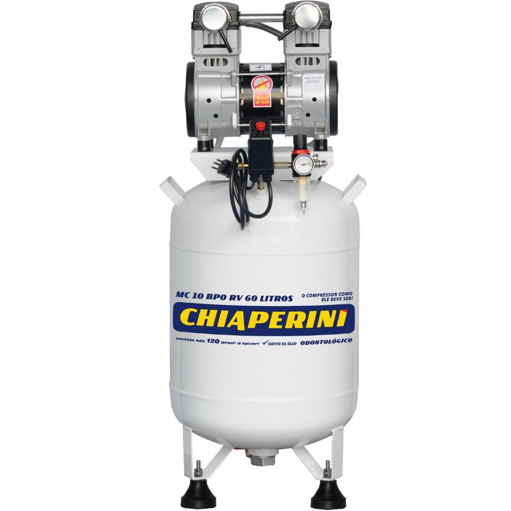 Motocompressor Odontológico Isento de Óleo MC 10 BPO 2HP 10 Pés 60L Chiaperini