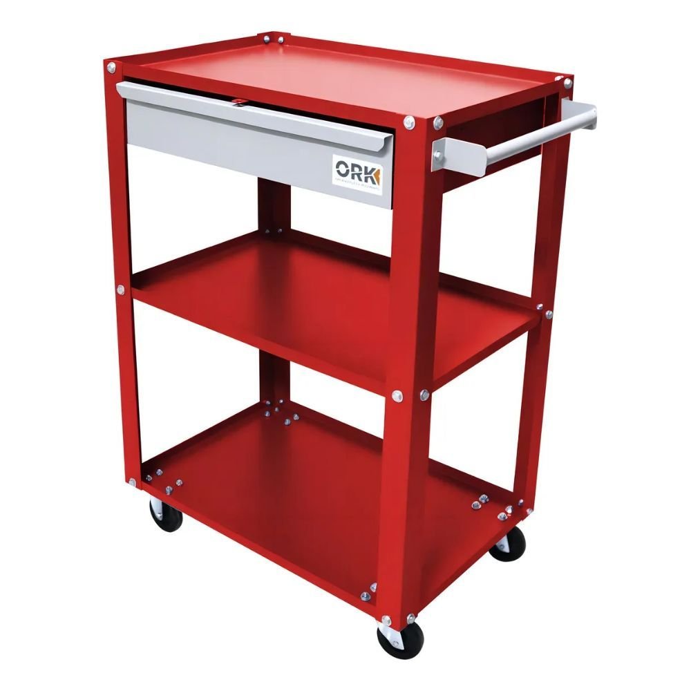 Carrinho de Ferramentas Aberto com 03 Prateleiras 01 Gaveta Vermelho ORK-CAR-072