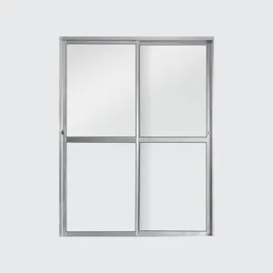 Porta Balcão 2 Folhas Vidro Liso Alumínio Brilhante Metalflex