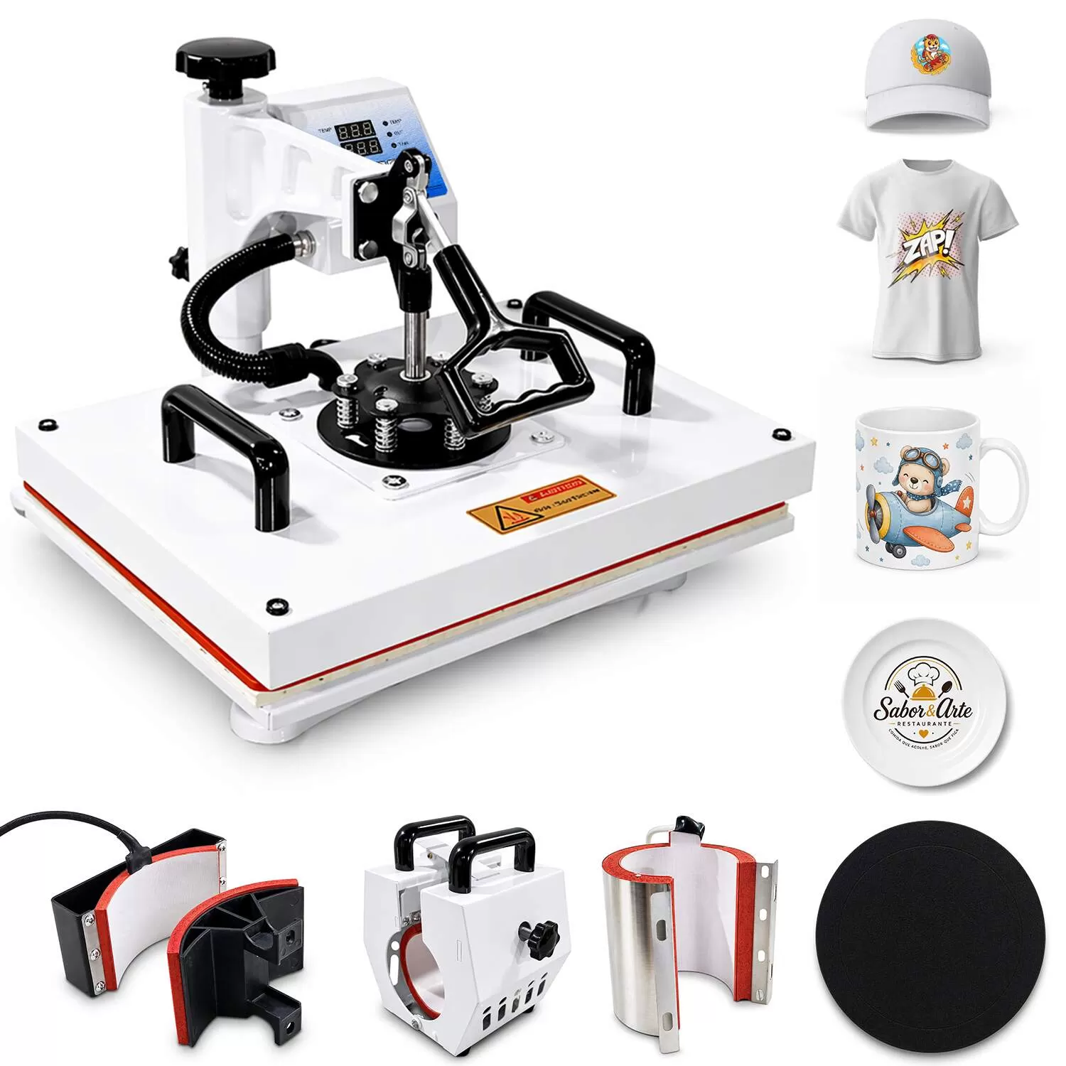 Prensa Térmica Sublimação 6 em 1 38x29cm Plana Camiseta Canecas Boné Prato