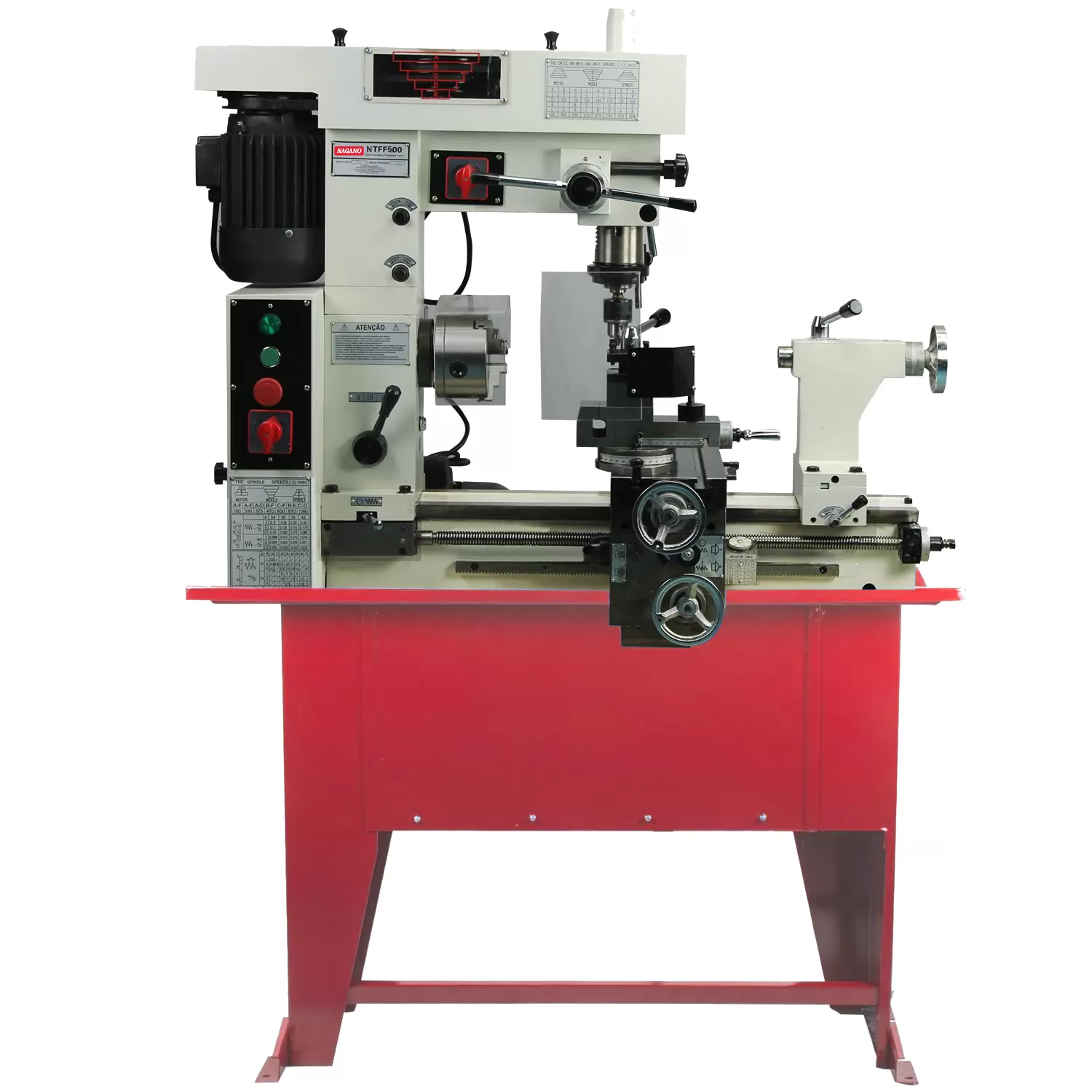Torno Furadeira Fresadora de Bancada 3 em 1 500 mm 550w 220v 60hz Monofásico – NTFF500