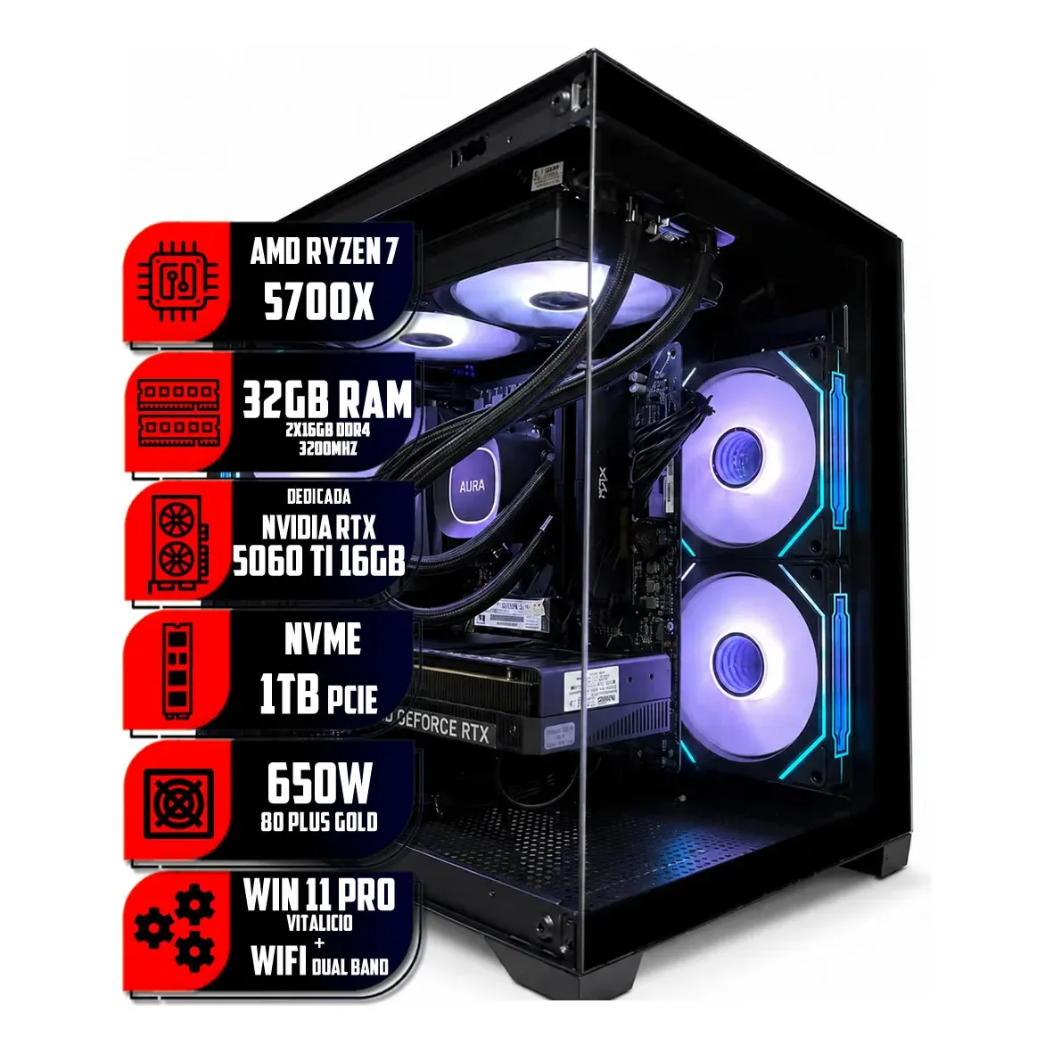 Pc Gamer Uzumaki Ryzen 7 5700x, Rtx 5060 Ti 16gb, 32gb, 1tb